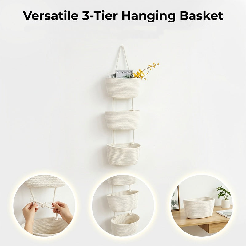 ❄️Zomerfresh 50% Korting!🏡Hangende Wandorganizer met Opbergmanden – Stijlvolle 3-Laags Opberger voor Elke Kamer