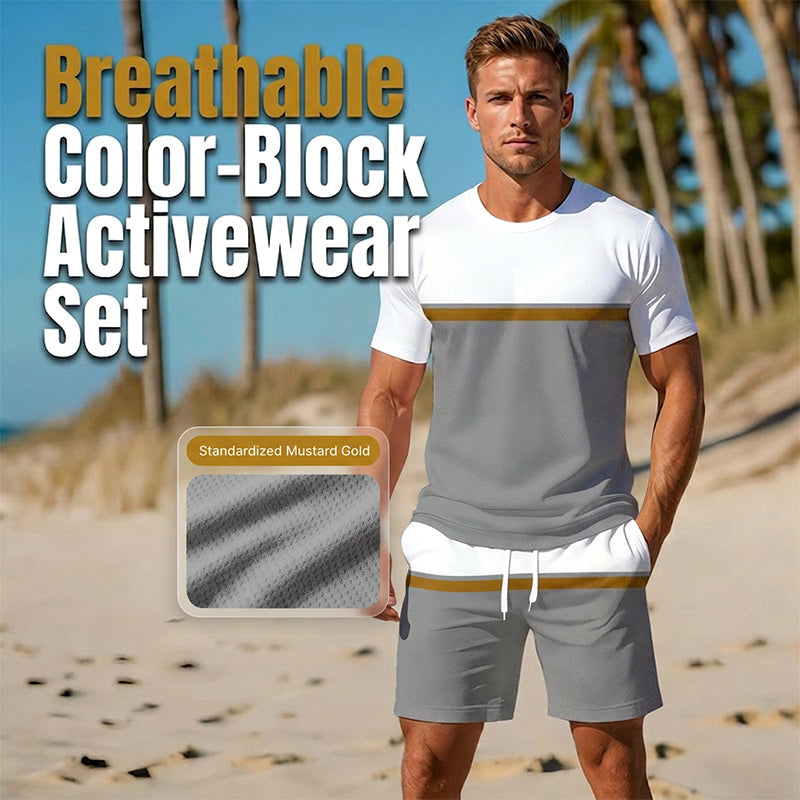 🔥Zomeraanbieding: 50% korting👕 Zomerse sportoutfit voor heren met kleurblokken🏖️