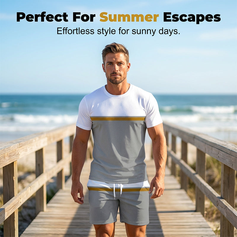🔥Zomeraanbieding: 50% korting👕 Zomerse sportoutfit voor heren met kleurblokken🏖️
