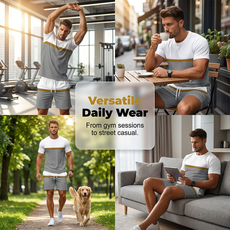 🔥Zomeraanbieding: 50% korting👕 Zomerse sportoutfit voor heren met kleurblokken🏖️