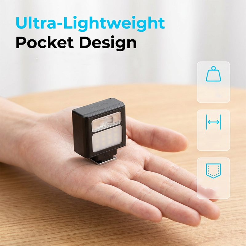 🔥Mini Flitser Zakformaat | Flits & Continu Licht | Type-C Oplaadbaar