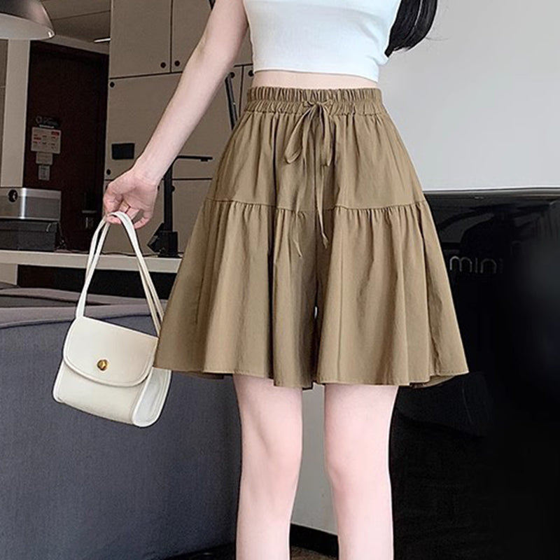 👗NU 50% KORTING🌸Hoge taille wijde pijp skort met gerimpelde randen – Verstelbare pasvorm & flatteuze A-lijn🎀