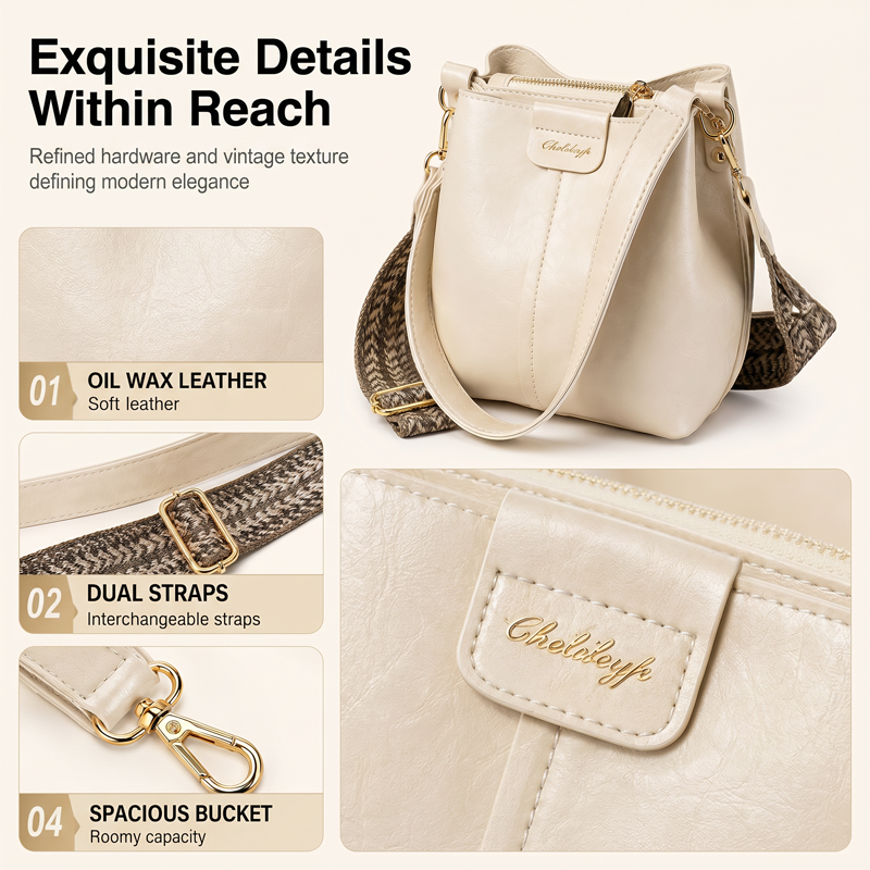 Women's Vintage Large-Capacity Shoulder Bucket Bag