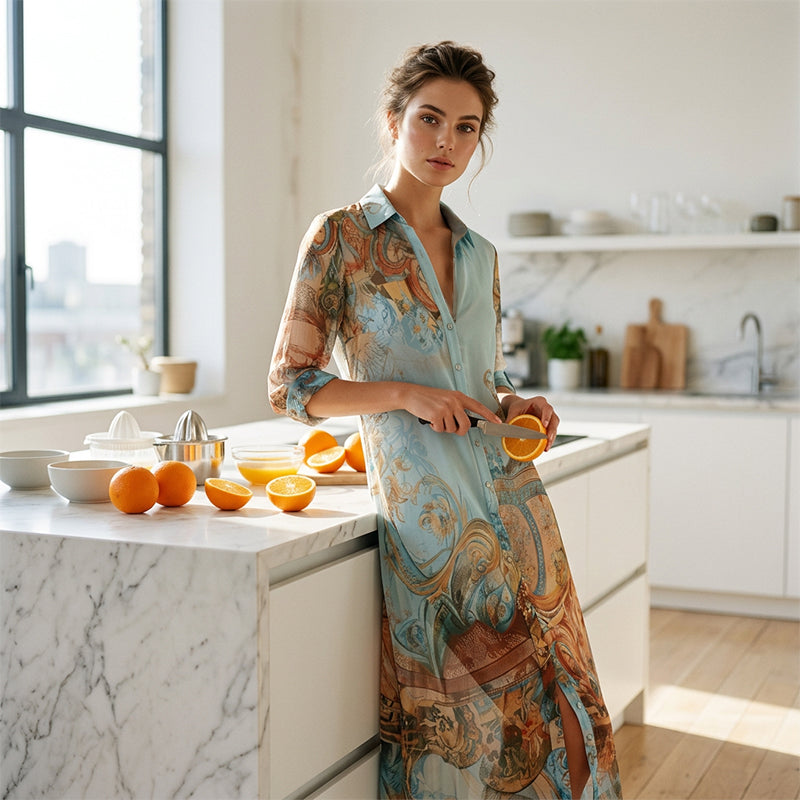 🎁Nieuwe collectie 50% korting💥Elegante maxi-jurk met retroprint | Boho V-hals jurk met knoopjes | Ademende zomerjurk voor strandvakantie