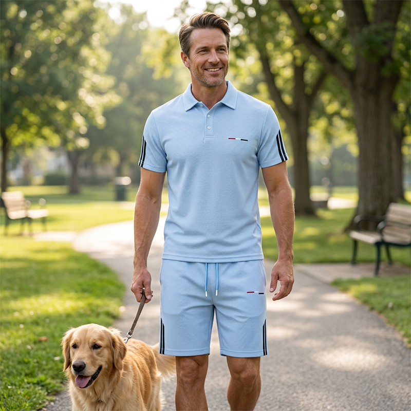 🏆LAATSTE DAG UITVERKOOP 50% KORTING💙 Sportset met kraag kwalitatieve mengstof diepzakken