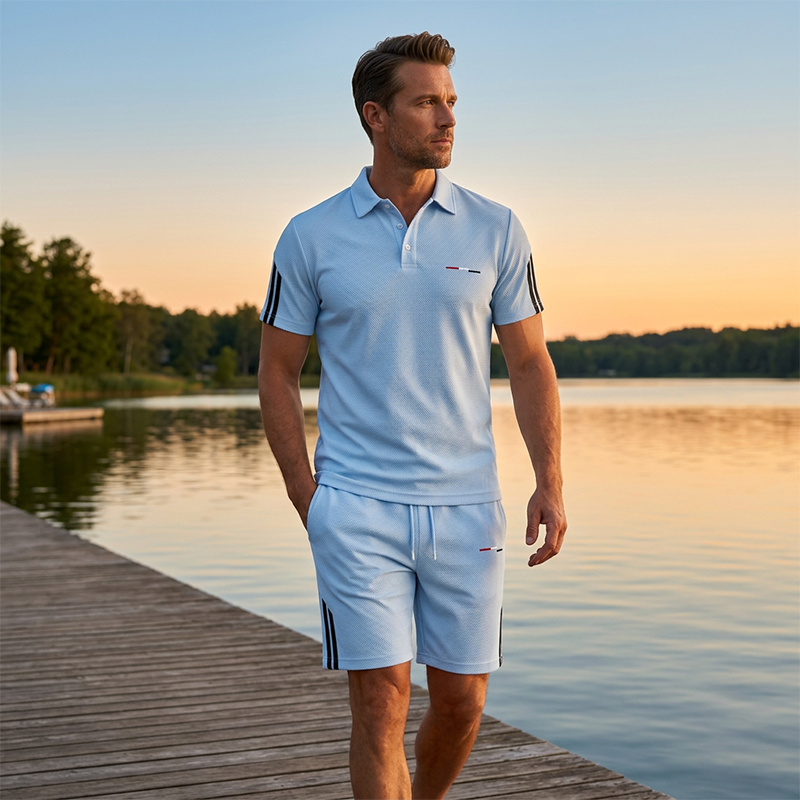🏆LAATSTE DAG UITVERKOOP 50% KORTING💙 Sportset met kraag kwalitatieve mengstof diepzakken