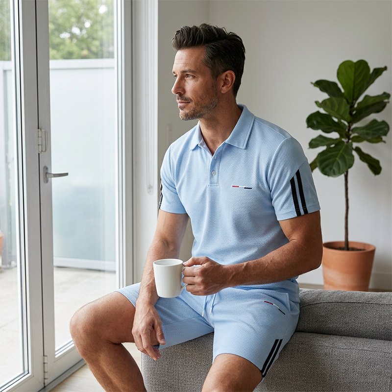 🏆LAATSTE DAG UITVERKOOP 50% KORTING💙 Sportset met kraag kwalitatieve mengstof diepzakken