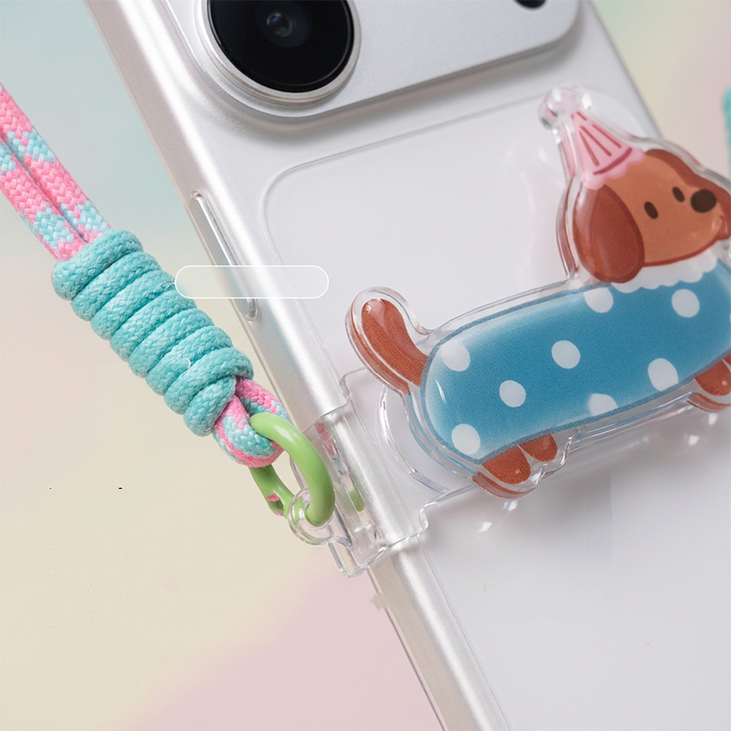 Schattige telefoonclip met cartoondier en koord