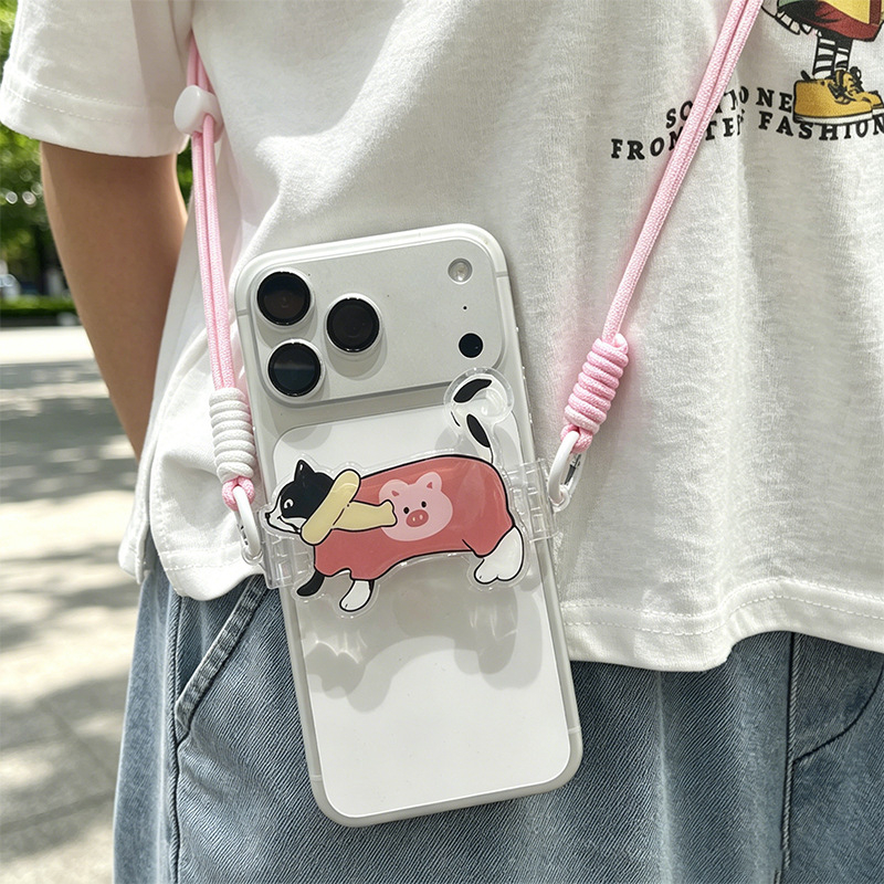 Schattige telefoonclip met cartoondier en koord