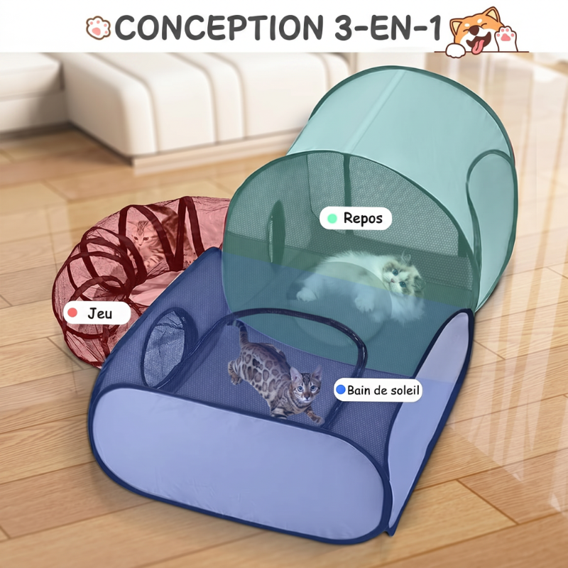 🐱 50% KORTING! 🏠 Veelzijdig kattenhuis met hekwerk – Ademend, wasbaar en opvouwbaar – Perfect als toevluchtsoord, speelplek of kraamhok – knus en praktisch 🐾✨
