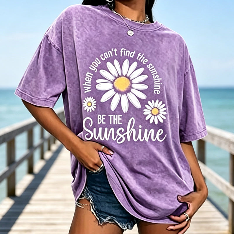 Unisex Vintage Gewassen Madeliefje Print Loose Fit T-Shirt