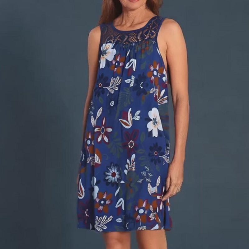 💥【LIMITED TIME 50% OFF】🔥 Mouwloze Print Jurk | Ruime Pasvorm Verbergt Buikje | Kreukvrij & Strijkvrij | Comfortabele Gemengde Stof | Wit/Zwart/Marineblauw/Groen/Fuchsia S-4XL