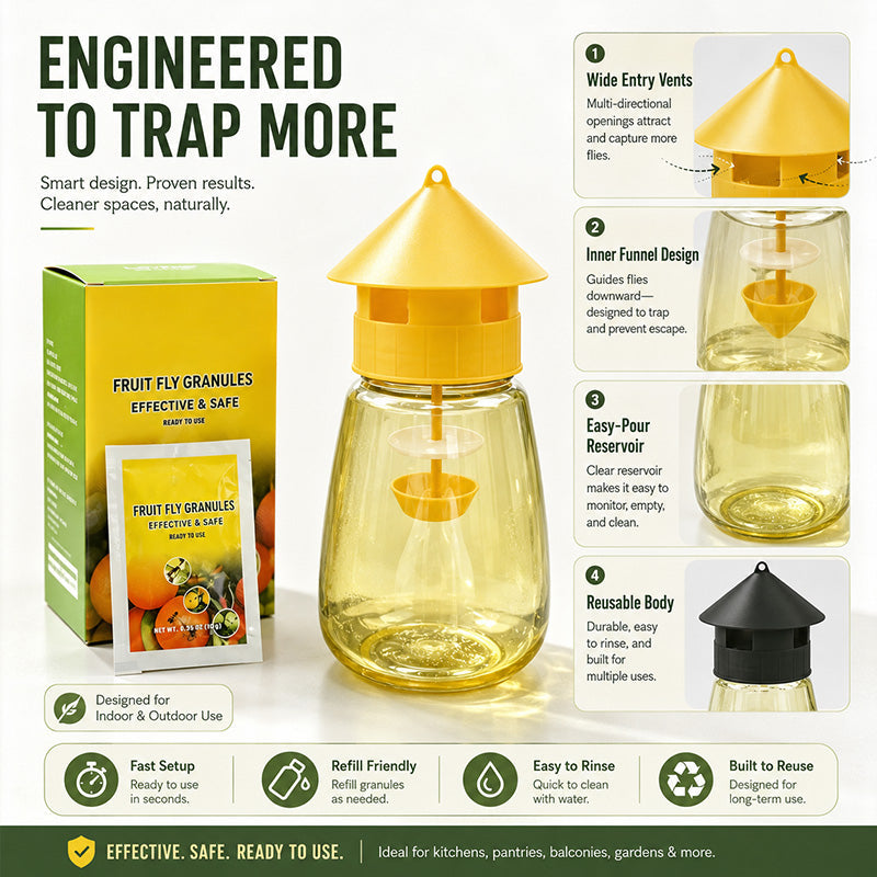 ❄️Zomerfresh 50% Korting!🌿Herbruikbare Vliegenval met Lokstof – Insecticidevrije Fruitvliegenvanger voor Keuken, Terras & Tuin