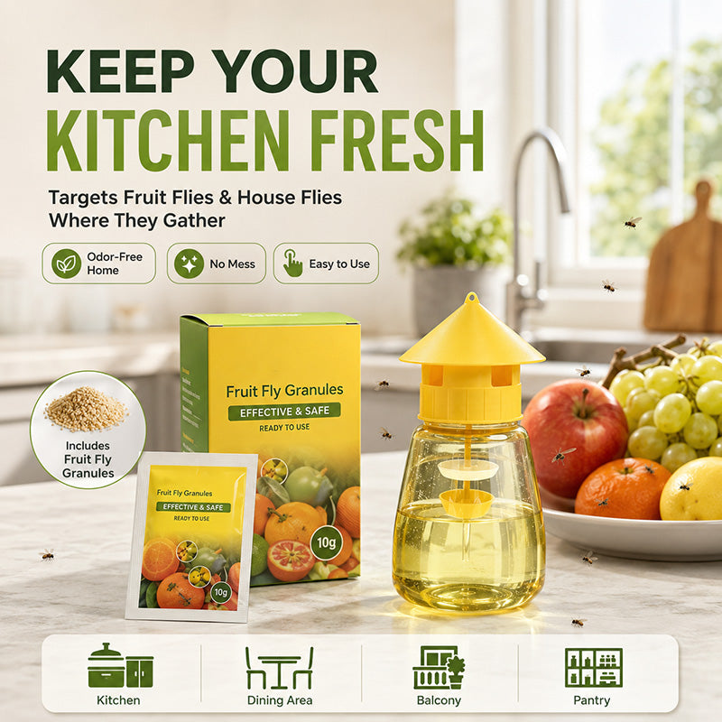 ❄️Zomerfresh 50% Korting!🌿Herbruikbare Vliegenval met Lokstof – Insecticidevrije Fruitvliegenvanger voor Keuken, Terras & Tuin