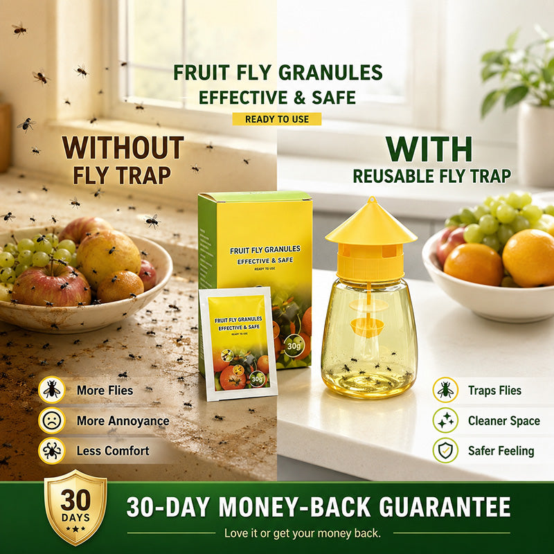 ❄️Zomerfresh 50% Korting!🌿Herbruikbare Vliegenval met Lokstof – Insecticidevrije Fruitvliegenvanger voor Keuken, Terras & Tuin