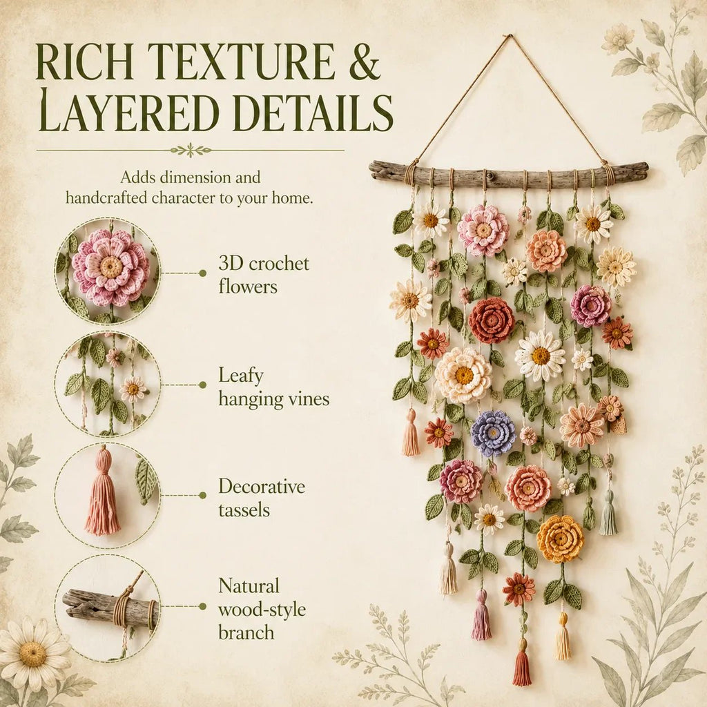 🌸 LAATSTE DAG SPECIALE PRIJS!! 🌸 Gehaakte Bloemen Wanddecoratie – Breng Warmte En Sfeer In Huis