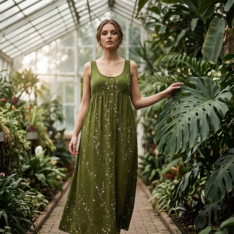 🌿 Limited Time ✨Mouwloze Maxi Jurk 👗  Flatterende Pasvorm