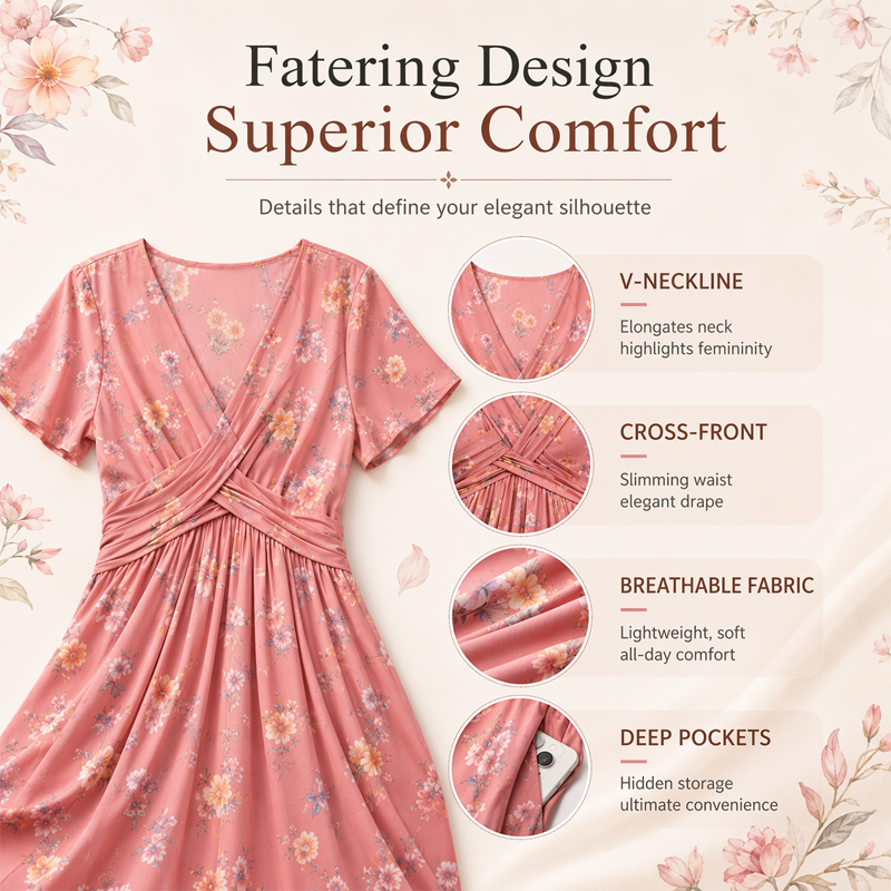 🔥 50% KORTING ✨ Bloemenjurk met V-Hals 👗 Slankmakende pasvorm & verborgen zakken voor dagelijks comfort