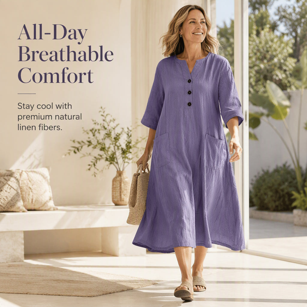 🏖️Zomerse uitverkoop: 50% KORTING🏝️👗Oversized A-lijn midi-jurk voor dames met zakken✨
