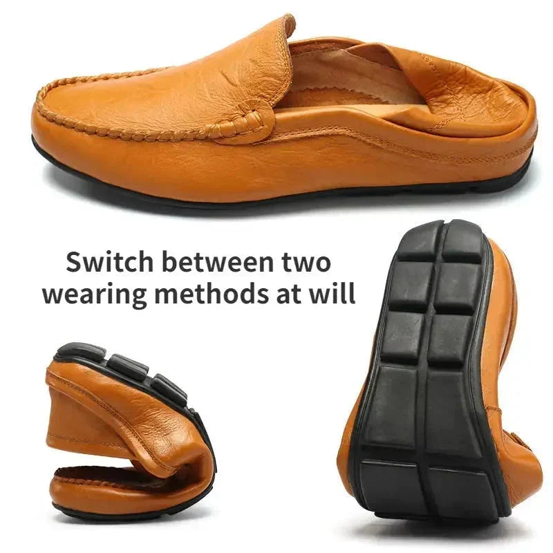 Handgemaakte leren loafers voor heren, in Milanese stijl.