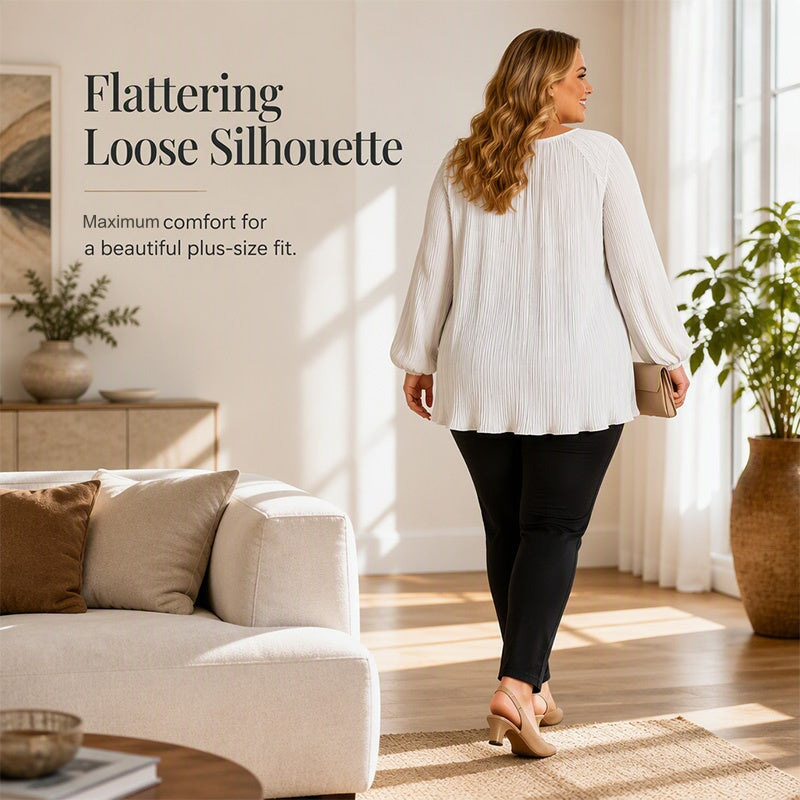 🔥🎁Nieuwe 50% KORTING🔥Top met lange mouwen en plooien voor dames in grote maten