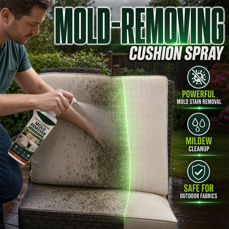 🛋️🍄 Koop 2, krijg 1 gratis! Nooit meer groene schimmel op je terras kussens! Deze spray verwijdert schimmelvlekken en helpt nieuwe schimmel te voorkomen – zacht voor stoffen, geen schrobben. Fris terrasgevoel!