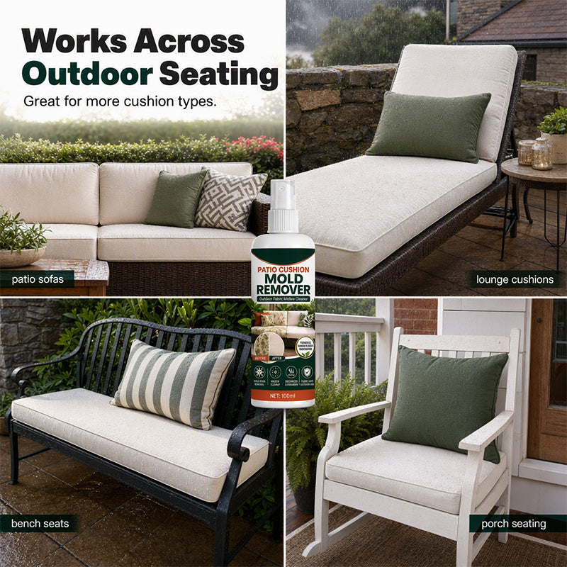 🛋️🍄 Koop 2, krijg 1 gratis! Nooit meer groene schimmel op je terras kussens! Deze spray verwijdert schimmelvlekken en helpt nieuwe schimmel te voorkomen – zacht voor stoffen, geen schrobben. Fris terrasgevoel!