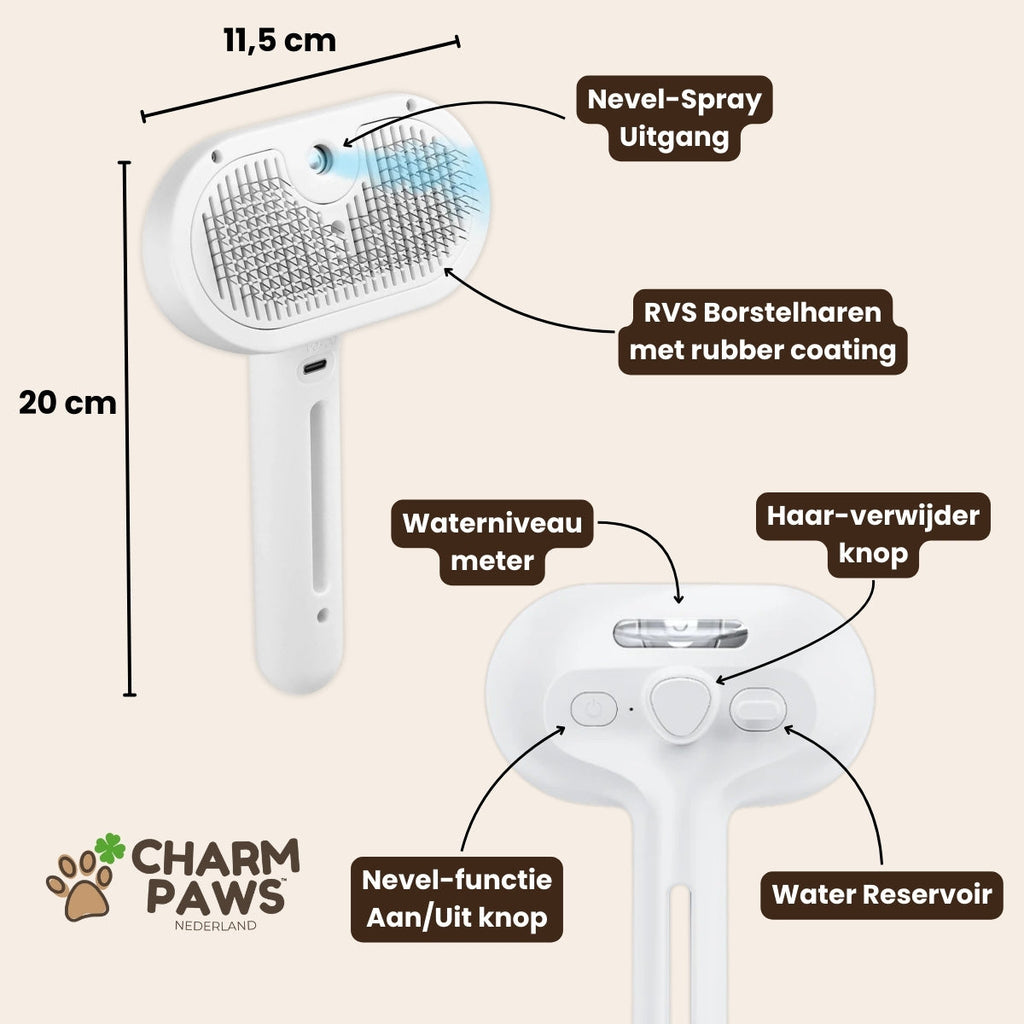 CharmPaws® Steami Pro - Professionele Vachtverzorgings Borstel voor alle Honden & Katten