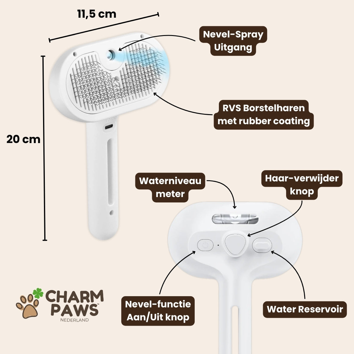 CharmPaws® Steami Pro - Professionele Vachtverzorgings Borstel voor alle Honden & Katten