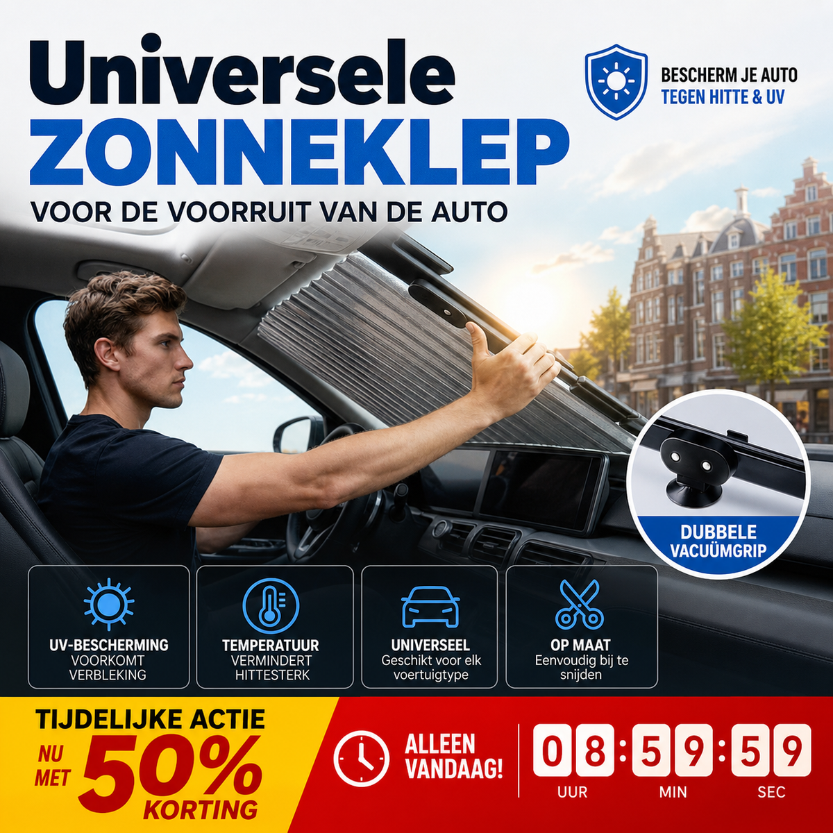 Universele zonneklep voor de voorruit van de auto