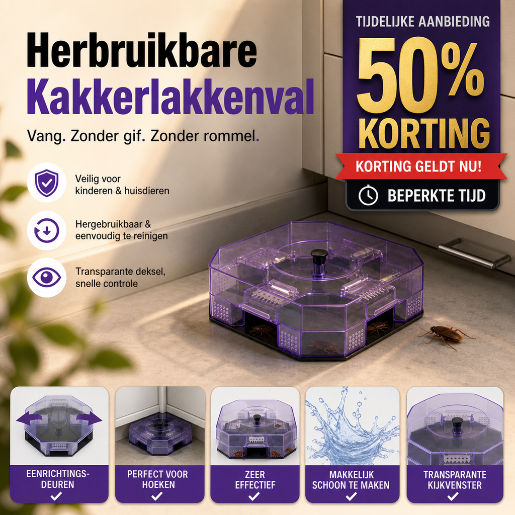 🏠🚫 50% KORTING! Stop met het spuiten van chemische troep waar je kinderen en huisdieren bij lopen! Deze herbruikbare val met eenrichtingsdeuren vangt élke kakkerlak – geen gif, geen rommel.