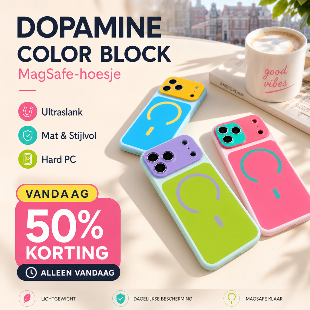 💥Meer dan 50.000 verkocht!📱Trendy iPhone-hoesje, nu in de aanbieding | Dopamine Color Block MagSafe-hoesje – Ultraslank, mat, hard PC-hoesje voor de iPhone 17 Pro Max